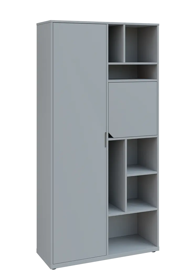 KSR6-83 L skříň šatní, 1x výsuvné ramínko, dvířka, niky, 2053x1022x400 mm, provedení levé, šedá